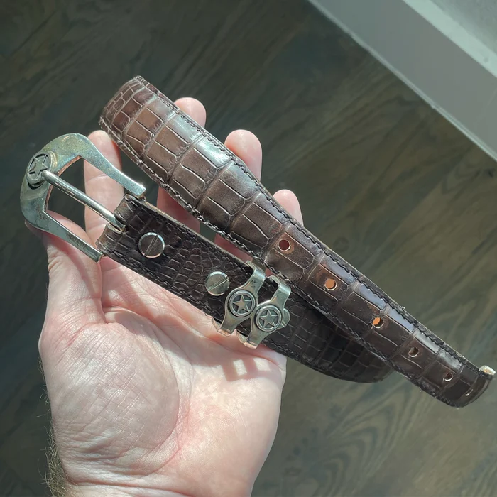 Handmade leather belt with Texas star hardware